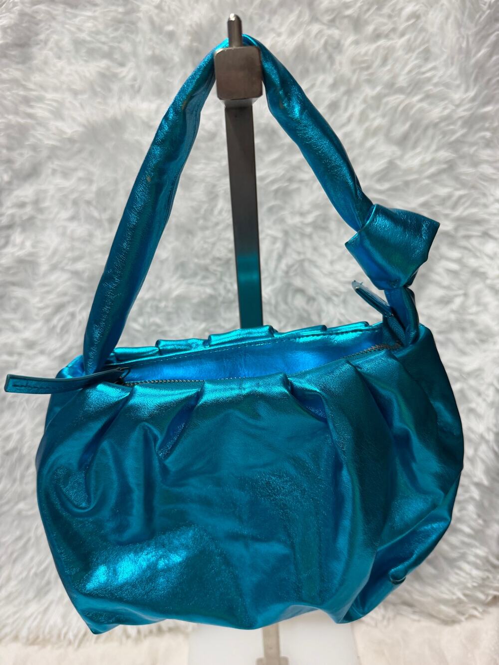 Free People Metallic Turquoise Teal Ruched Hobo Shoulder Bag Y2K Boho